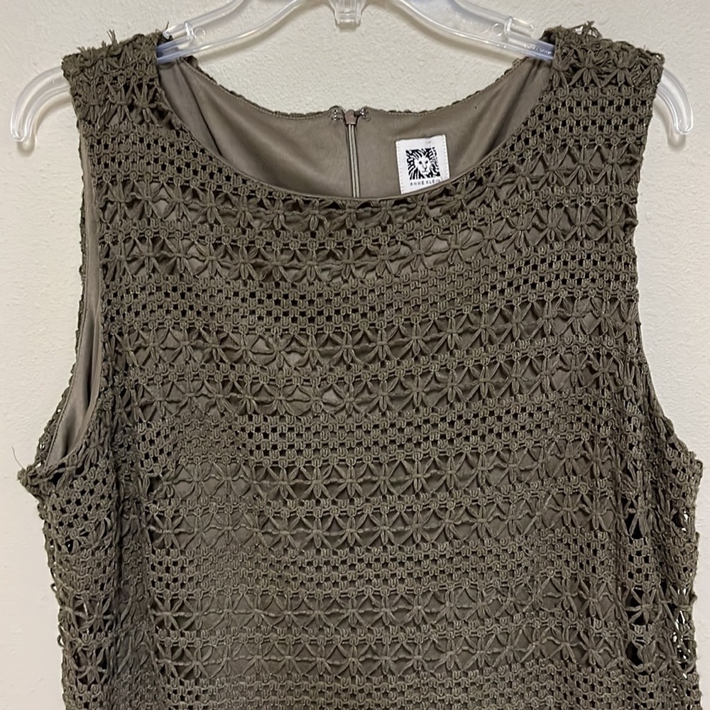 NWT! Anne Klein Crochet Overlay Dress Green / Brown